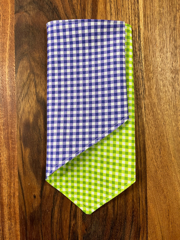 Neck Scarf - Check Purple & Lime Green